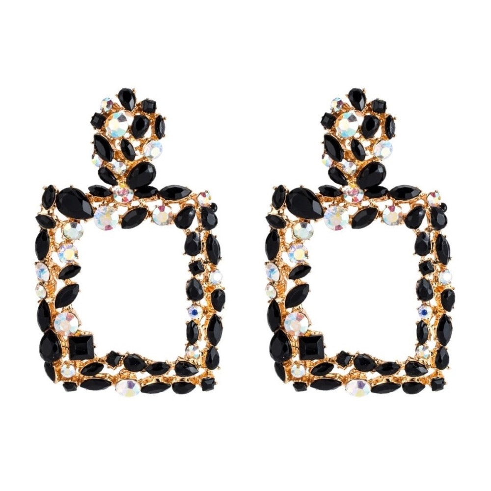 Black Rhinestone Drop Statement Earrings